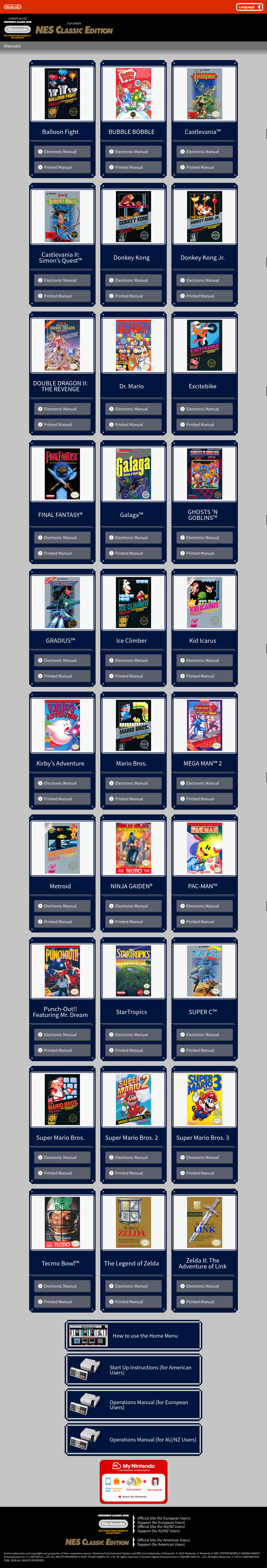 NES Classic Edition NTSC Printed Manuals